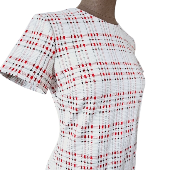 Boss by Hugo Boss Decka Dress Size 6 Plaid Sheath Round Neck Short Sleeve NWT - Picture 5 of 12